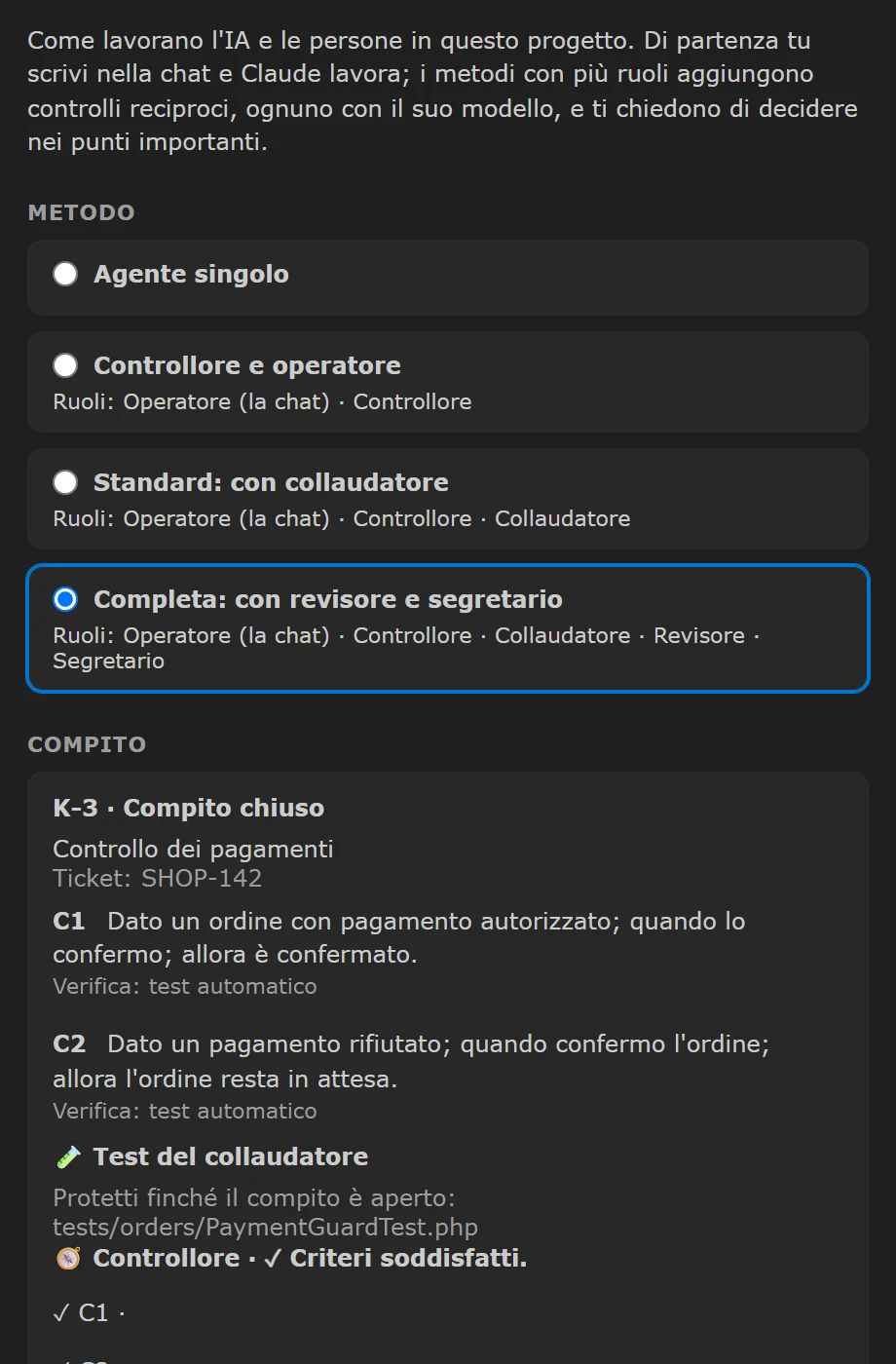 Il Metodo di lavoro con i ruoli e un compito chiuso con i criteri verificati