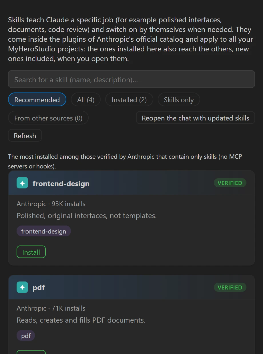 The skills catalog with recommended, verified skills